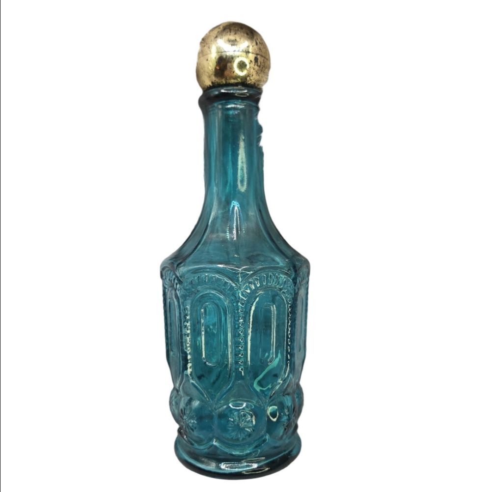 Avon Teal Glass Decanter Moon and Stars Collection
